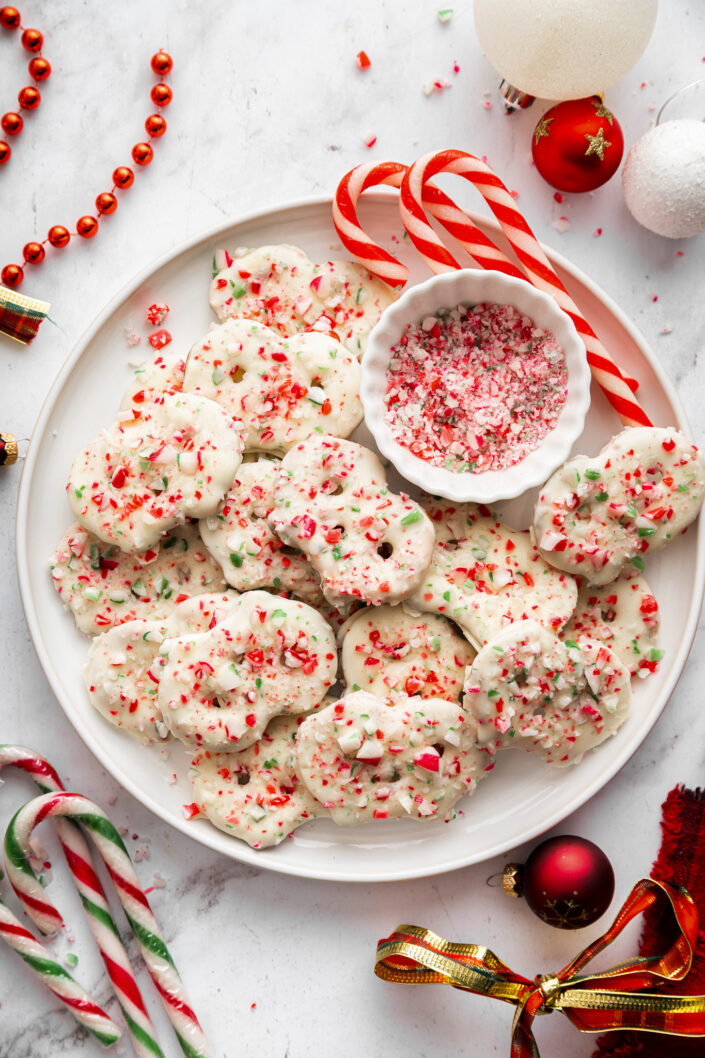 White Chocolate Peppermint Pretzels