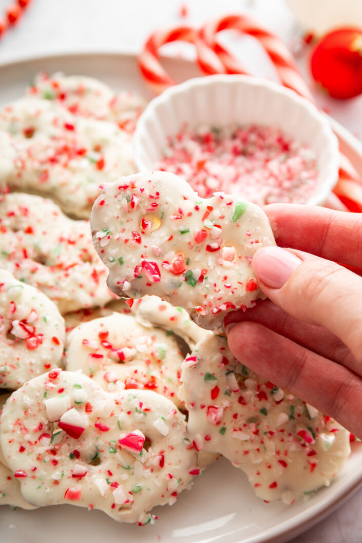 White Chocolate Peppermint Pretzels