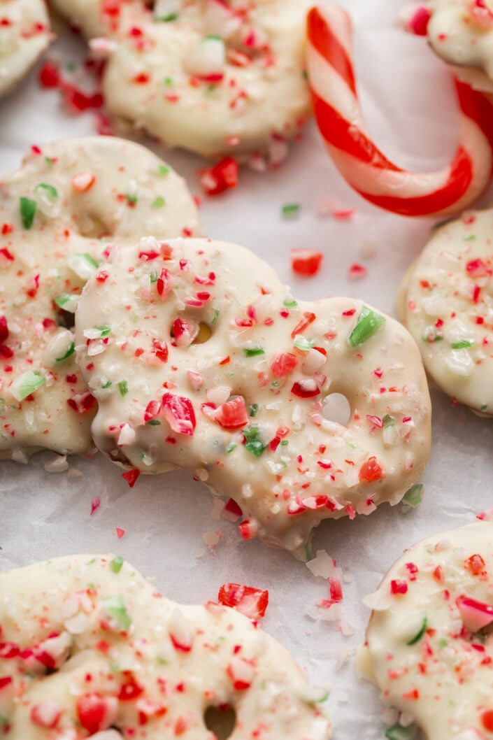 White Chocolate Peppermint Pretzels