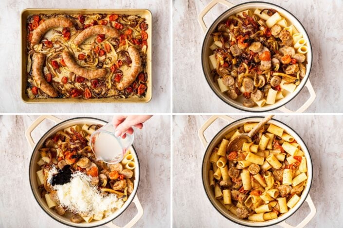 combining with the pasta