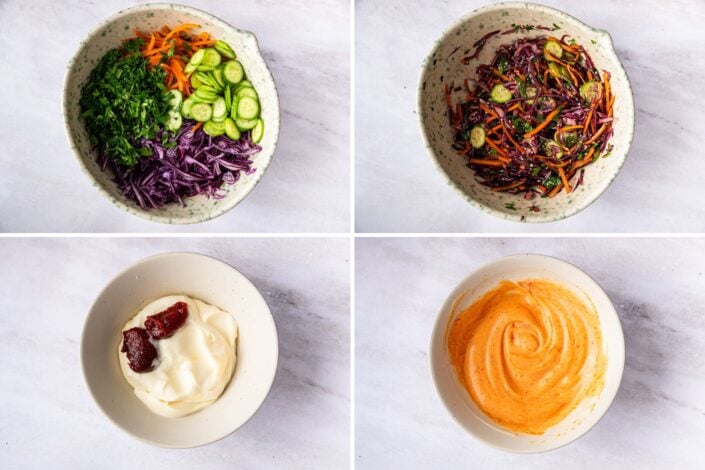 Vegetable slaw and gochujang mayo