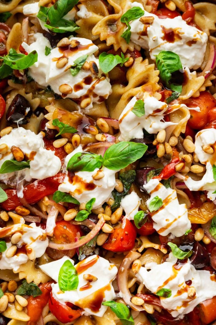 Burrata and Roasted Pepper Pasta Salad